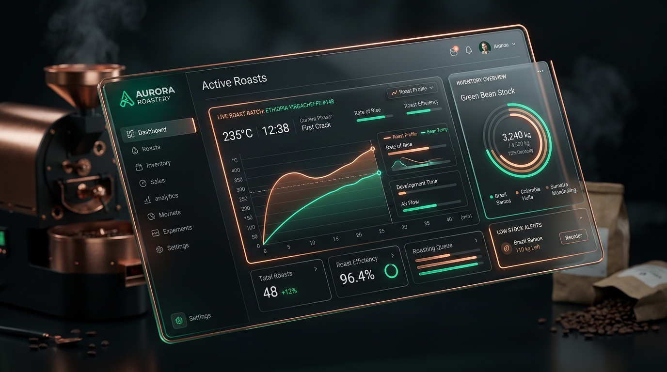 BeanHub Roastery Dashboard Mockup